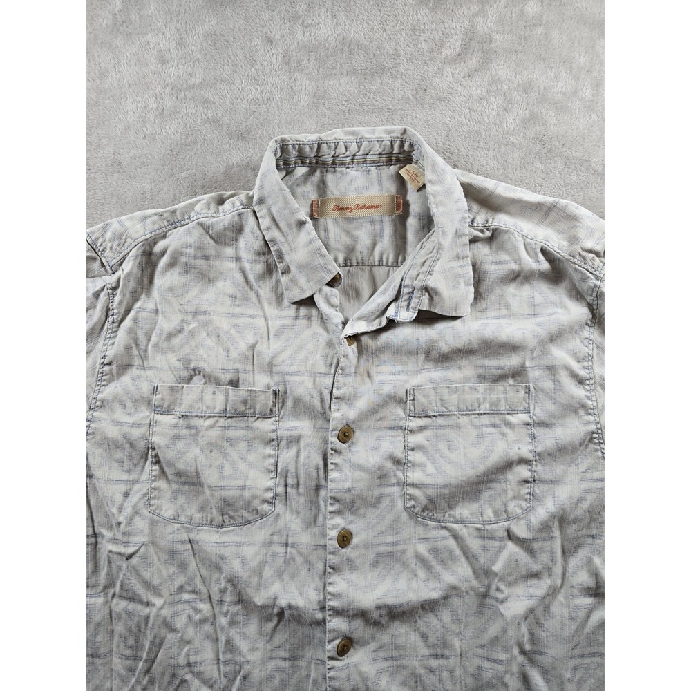 Tommy Bahama Silk Shirt Mens Large Hawaiian Beach Button Up Double Pocket